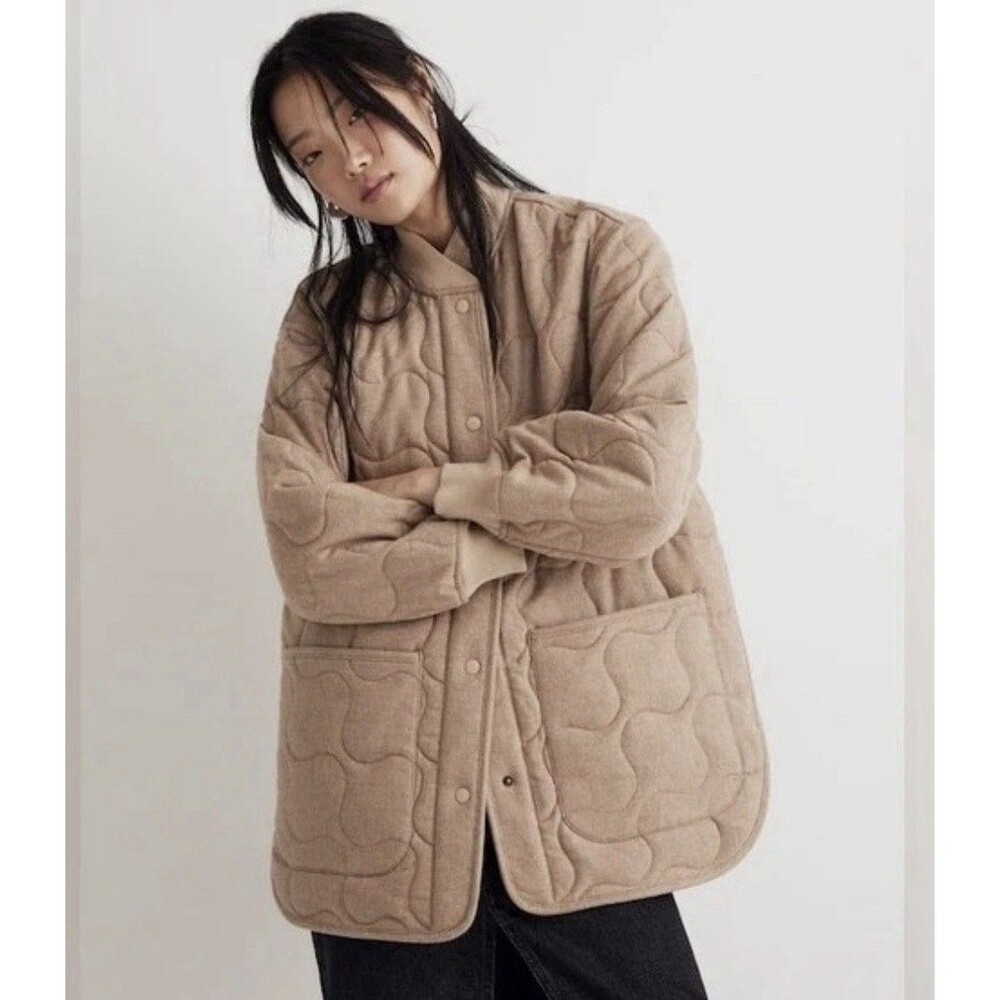 Madewell Quilted Oversized Wool Bomber Jacket Small Tan Chore Barn Minimalist